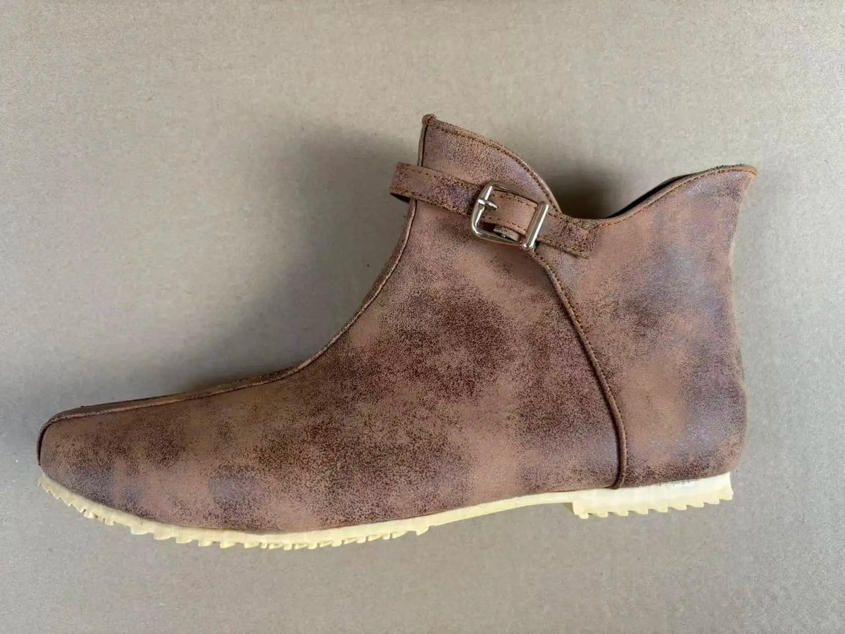 Men’s Renaissance Viking Leather Boots - Vintage Brown Buckle Knight Pirate Cosplay Shoes