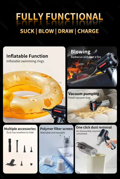 CENRR Mini Car Vacuum Cleaner – 99800PA Powerful Cordless Handheld Blower for Home & Car Cleaning