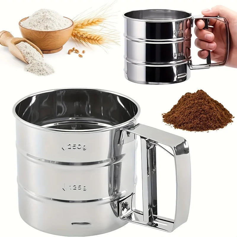 Fine Mesh Stainless Steel Flour Sifter – Manual Kitchen Filter Sieve for Baking, Sugar & Coffee Powder