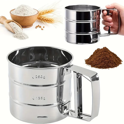 Fine Mesh Stainless Steel Flour Sifter – Manual Kitchen Filter Sieve for Baking, Sugar & Coffee Powder