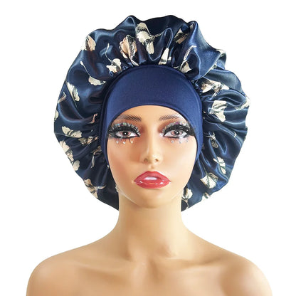 Large Satin Bonnet for Women - Flower Print Silk Sleep Cap with Elastic Band for Braids, Curly & High-Density Hair