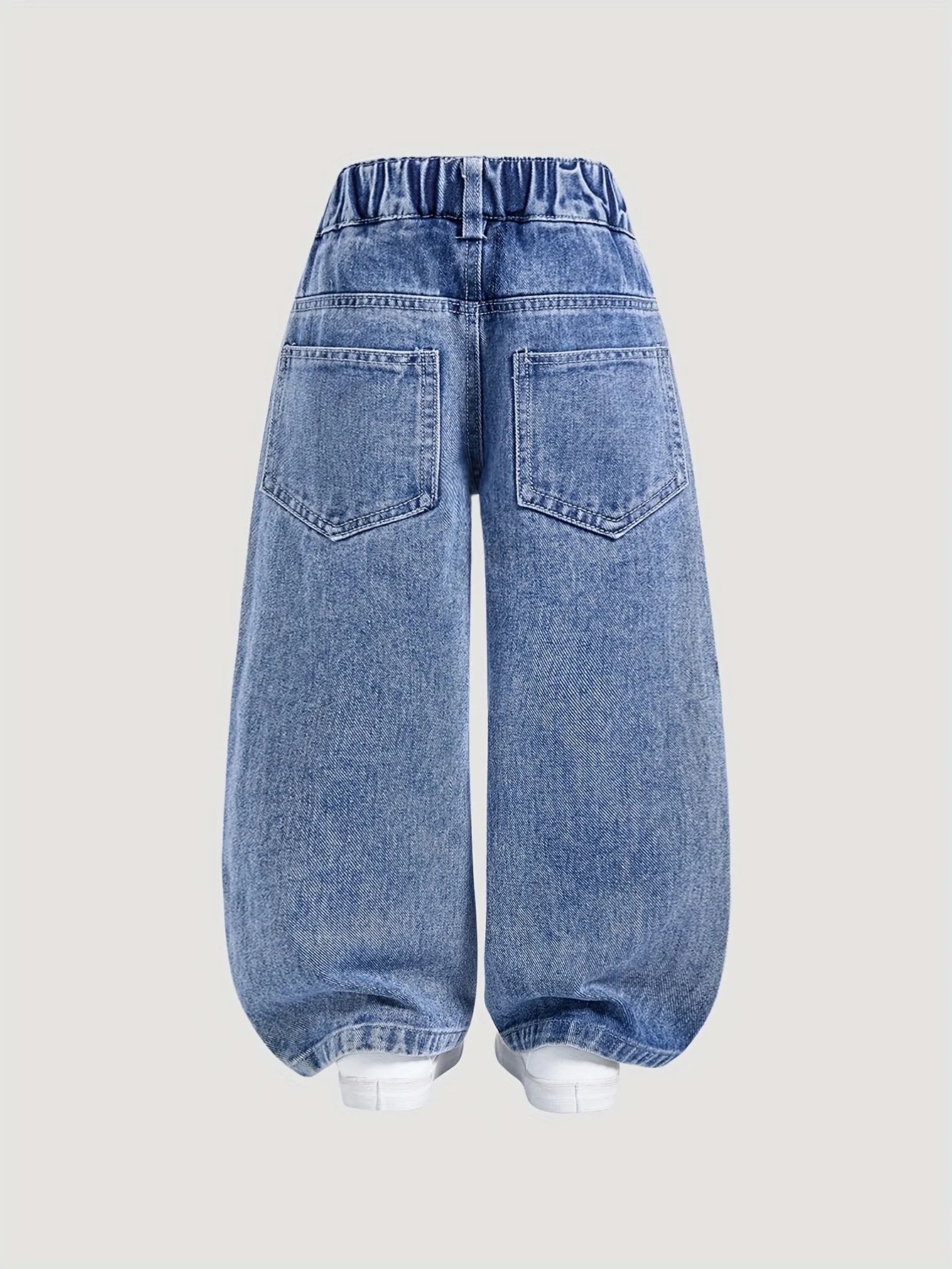 Disney Stitch Pattern Girls’ Jeans – Cute Straight-Leg Loose Casual Pants with Elastic Waist, Fashionable All-Match Style