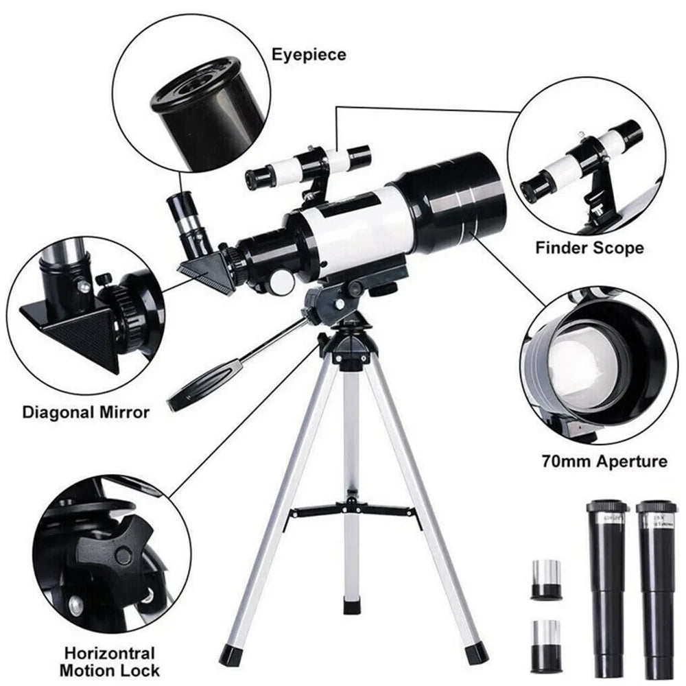 150X Astronomical Telescope – 70mm Refractor Portable Travel Scope with Phone Adapter & Wireless Remote