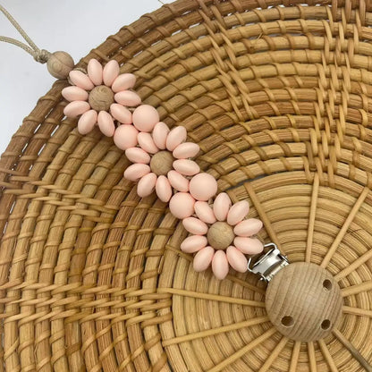 Daisy Flower Baby Pacifier Clip – Handmade Silicone Soother & Nipple Holder, Essential Teething Toy for Newborns