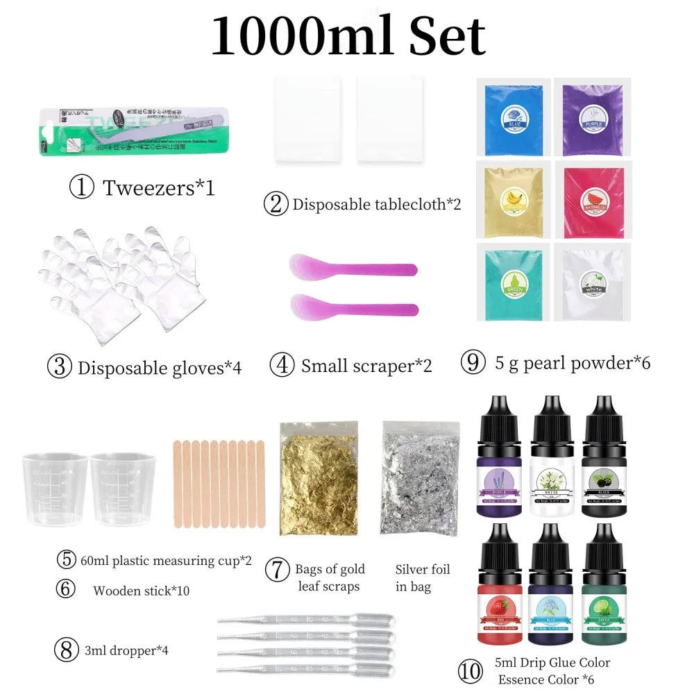 500/1000ml AB Epoxy Resin Glue Set – 1:1 High Adhesive Crystal Clear Resin for Jewelry Making & DIY Crafts