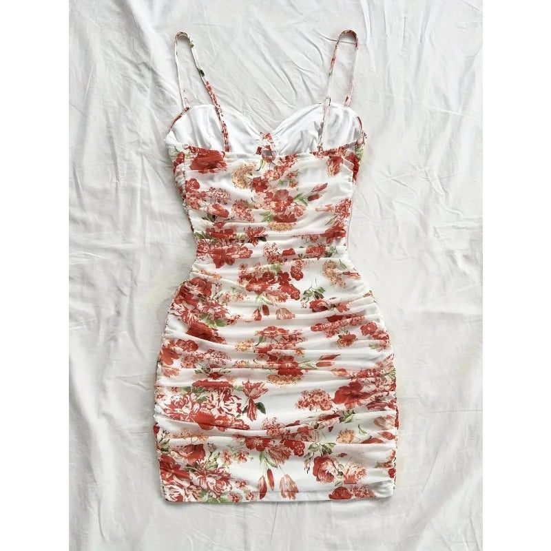 French Floral Backless Slip Dress – Sexy Summer Mini Dress for Women, Beach & Vacation Style