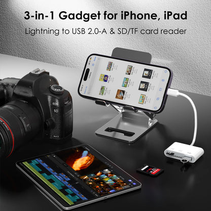 WAVLINK 3-in-1 Lightning Card Reader – SD/TF Card Adapter with USB 2.0 Port for iPhone & Digital Camera File Transfer