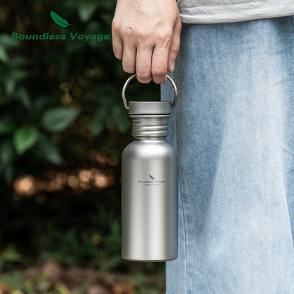 Wide Mouth Titanium Water Bottle - Reusable Sports Drinking Bottle for Camping, Hiking, Climbing, Running & Travel