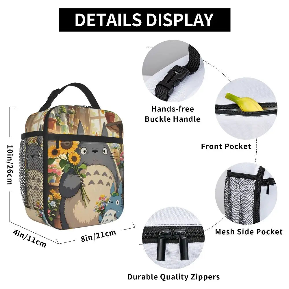 Totoro Miyazaki Anime Insulated Lunch Tote Bag – Portable Thermal Cooler for School & Office
