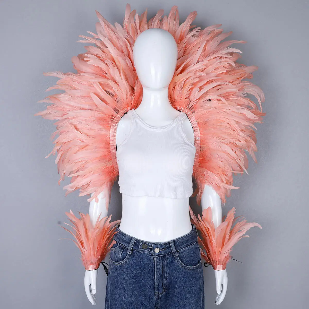 Women’s 2-Piece Feather Shawl Set - Elegant Punk-Style Cosplay Accessories for Halloween, Masquerade Balls, Parties, and Carnivals