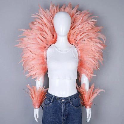 Women’s 2-Piece Feather Shawl Set - Elegant Punk-Style Cosplay Accessories for Halloween, Masquerade Balls, Parties, and Carnivals
