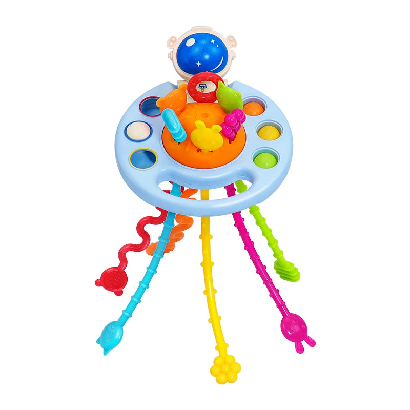 Baby Pull String Sensory Toy - Silicone Teething Rattle Montessori Learning Toy for 6-12 Months