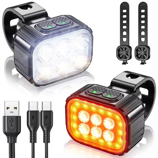 USB Rechargeable Bicycle Light Set – Waterproof LED Front Headlight & Rear Taillight for Mountain and Road Bikes