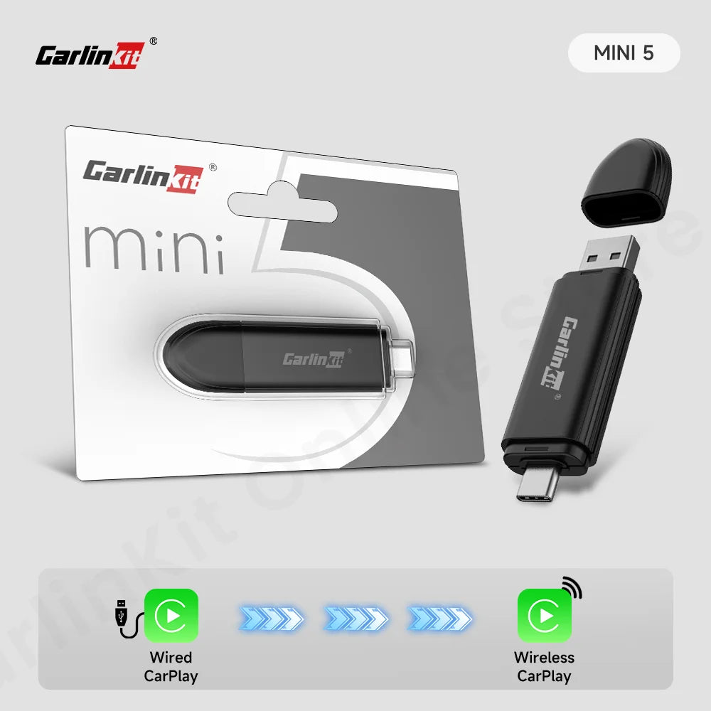 Carlinkit Mini 5 Pro Wireless Adapter — CarPlay & Android Auto Upgrade for Car Intelligent Systems, WiFi FOTA Portable