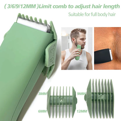 Men's Body Hair Trimmer and Shaver - Electric Groin and Pubic Groomer with Replaceable Ceramic Blade, Waterproof Clipper