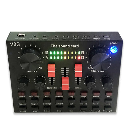 V8S External Sound Card - USB Audio Interface for Mobile & PC Live Streaming, Podcasting & Recording