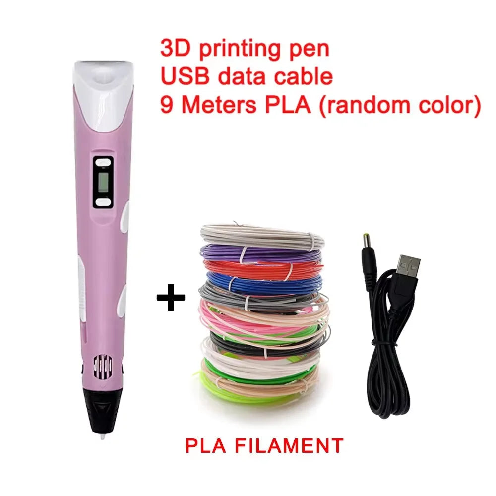 Electronic 3D Printing Pen with 9M PLA — High-Temperature 3D Graffiti Tool & Intelligent Toy Gift for Christmas & Birthday