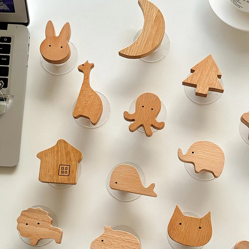 Wooden Drawer & Wall Hooks — Animal Keychain, Coat & Wardrobe Hanger, Cute Home & Kitchen Decor Accessory