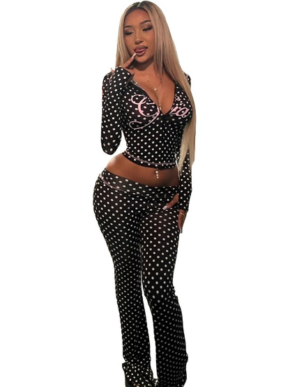 Women’s Letter Print 2-Piece Tracksuit Set - Hooded Zip-Up Coat & Jogger Pants for Autumn and Winter