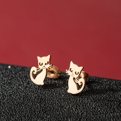 Jisensp Cartoon Cat Earrings — Cute Stainless Steel Kitten Studs for Women & Girls, Funny Animal Jewelry