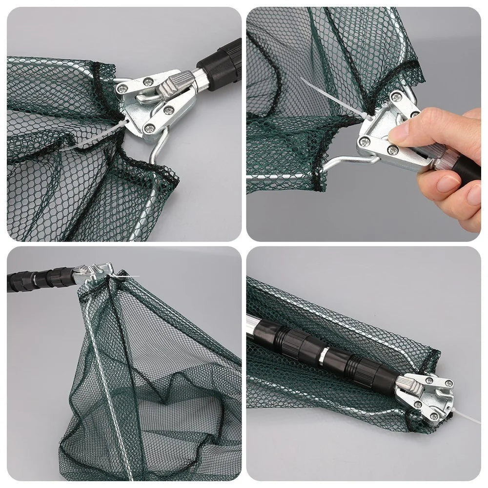 Telescopic Landing Net: 190cm Length, 92cm Width, 55cm Depth - Folding Fishing Pole Extending Mesh Net for Fly, Carp, Course, and Sea Fishing