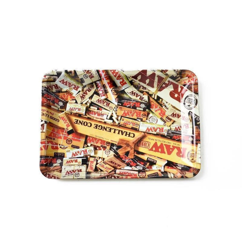 Metal Tobacco Storage Tray - Rolling Accessories Organizer with Decorative Patterns