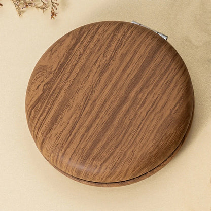 Faux Wood Round Folding Makeup Mirror - Lightweight Compact Vanity & Travel Cosmetic Mirror