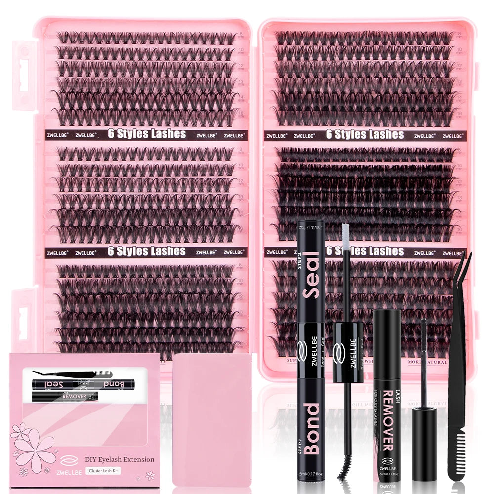 780pcs Eyelash Clusters Kit – 8-16mm Extension with Bond & Seal, Remover, Applicator for DIY Home Makeup