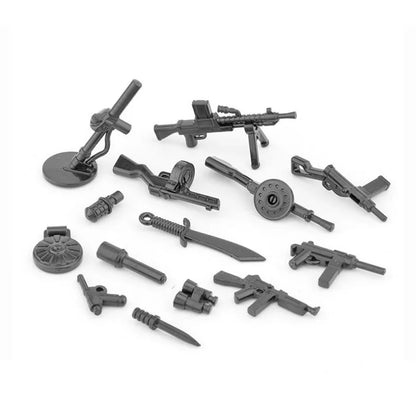 Military Building Blocks Soldier Set - Tactical Weapons Figures with Gatling Gun, Rifle, Mortar & Accessories Toy Kit