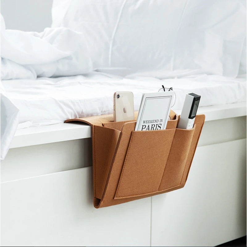 Felt Bedside Storage Organizer — Anti-Slip Hanging Pouch for Bed & Sofa