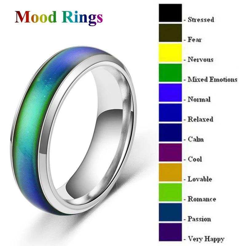 Stainless Steel Mood Ring - Color Changing Emotion Temperature Ring for Women Men Couples Fashion Jewelry