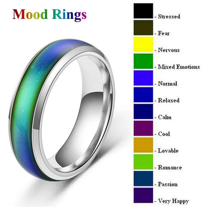 Stainless Steel Mood Ring - Color Changing Emotion Temperature Ring for Women Men Couples Fashion Jewelry