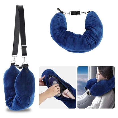 Portable Fillable Neck Pillow - Adjustable Flannel Space-Saving Neck Support for Car, Train & Airplane Travel
