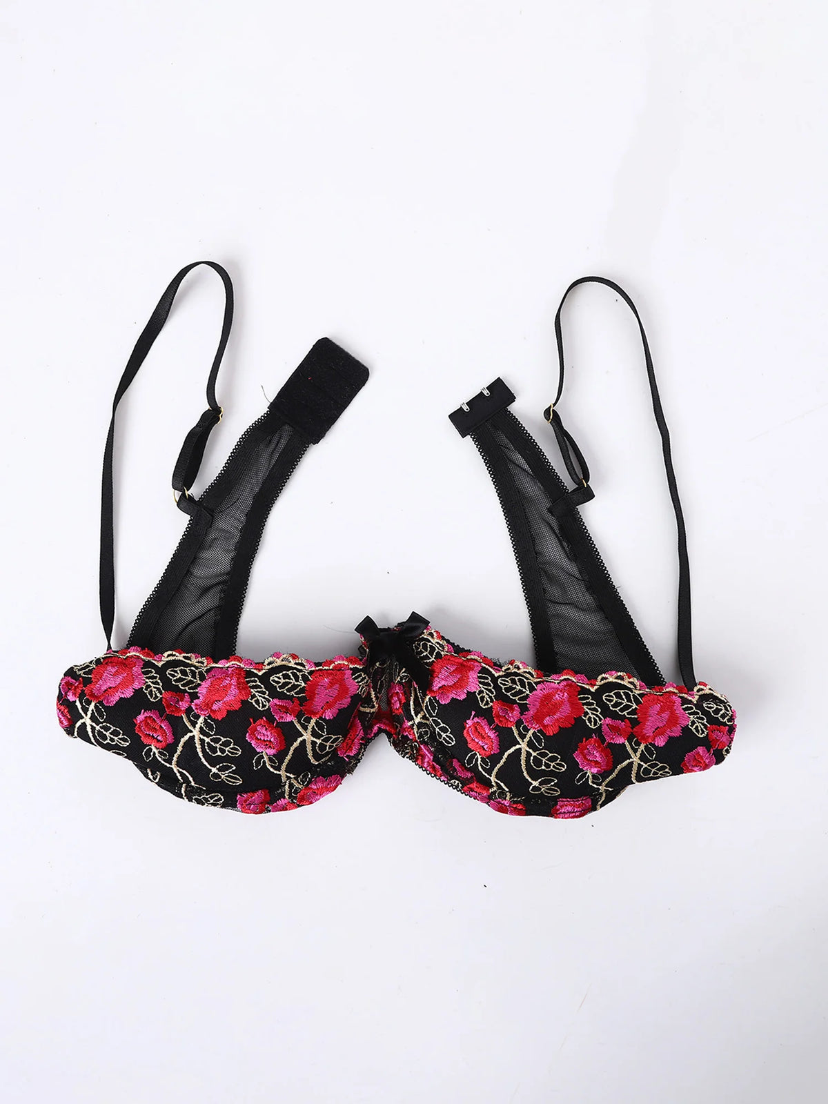 Women's Lace Push-Up Bra - 1/4 Cup Underwire Bralette with Removable Pads & Embroidered Lace Balconette Design