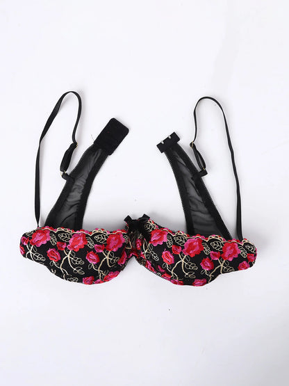 Women's Lace Push-Up Bra - 1/4 Cup Underwire Bralette with Removable Pads & Embroidered Lace Balconette Design