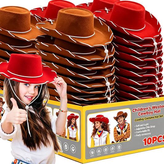 Kids Cowboy Western Hat - Brown Red Costume Accessory for Halloween, Birthday & Theme Parties