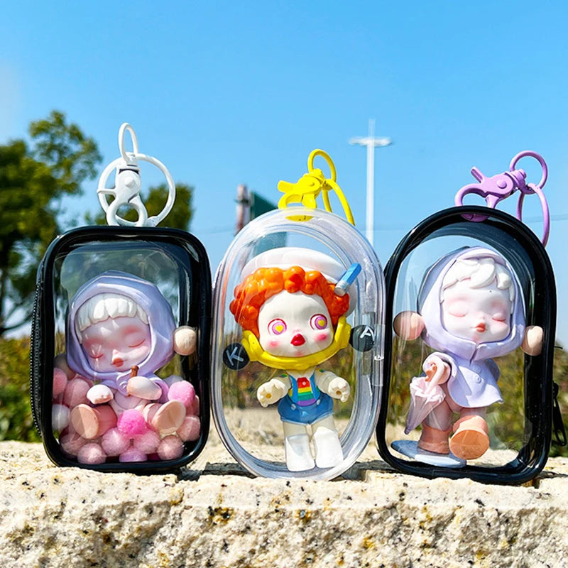 Transparent Jewelry Organizer Box – Plastic Storage Pouch with Keychain, Dustproof Case, Cute Doll Bag for Accessories