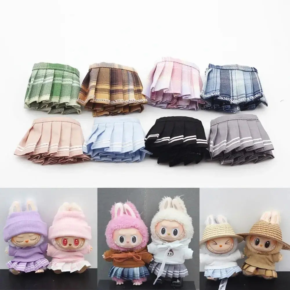 Mini Doll Clothes Outfit Set – 15-17cm Labubu V1-V3 Uniform Skirt, Sweater & Sunglasses Accessories