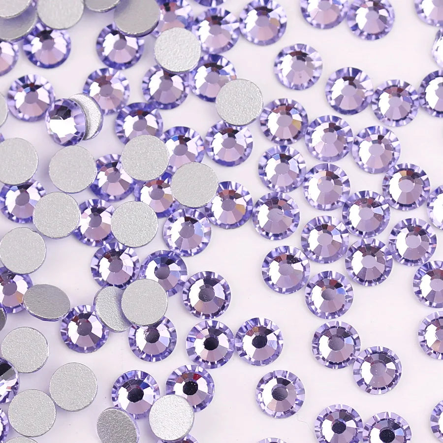Glass Crystal Flatback Rhinestones Set SS6–SS30 – Non-Hotfix Round Glue-On Gems for Nail Art, DIY Crafts & Jewelry Decoration