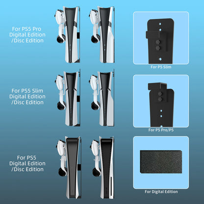 Steel Wall Mount Bracket for PS5 Slim – Stable Metal Wall Stand with Controller & Headphone Holder P5227