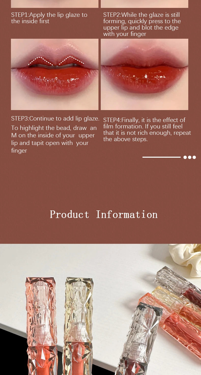 Long-Lasting Waterproof Lip Gloss – Moisturizing Mirror Shine, Easy Halo-Dyeing, Transparent Color Cosmetics