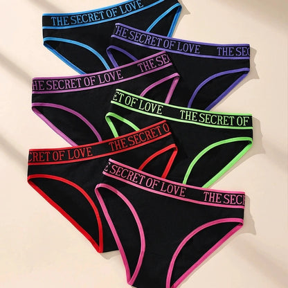 6 Pcs Women’s Cotton Panties Set - Soft Breathable Stretch Briefs Sexy Black Underwear Female Lingerie