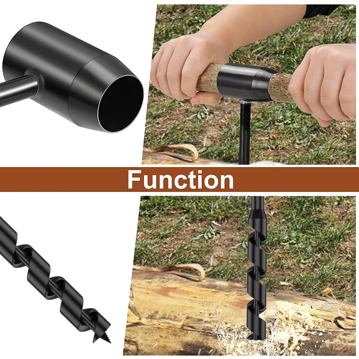 Bushcraft Outdoor Survival Hand Drill - Carbon Steel Manual Auger Drill Bit, Self-Tapping Wood Punch Tool