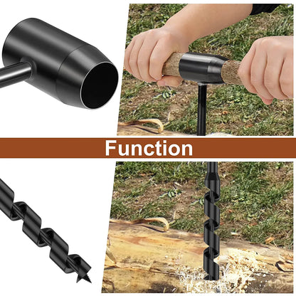 Bushcraft Outdoor Survival Hand Drill - Carbon Steel Manual Auger Drill Bit, Self-Tapping Wood Punch Tool