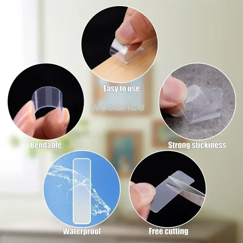 Double-Sided Nano Adhesive Tape – Reusable Super Strong Transparent Waterproof Wall Mount Stickers for Home & Office Use