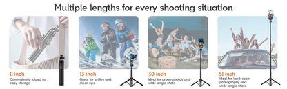130cm Selfie Stick Tripod – Portable Retractable Smartphone Tripod Stand with Wireless Remote Control
