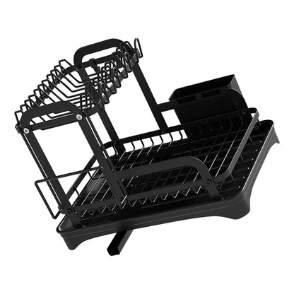 2 Tier Dish Drying Rack with Drain Basket - Kitchen Countertop Dinnerware Organizer | Dish & Bowl Drainer Storage Rack with Drainboard