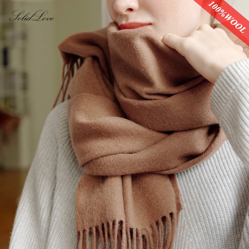 Solidlove Women’s Wool Winter Scarf – 100% Wool Cashmere Poncho Wrap, Fashionable Adult Scarf for Ladies