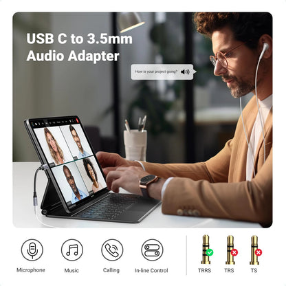 USB-C to 3.5mm Audio Adapter – Type-C to Headphone Jack with 24bit/96kHz HiFi DAC for Galaxy S23, S22, S21, S20