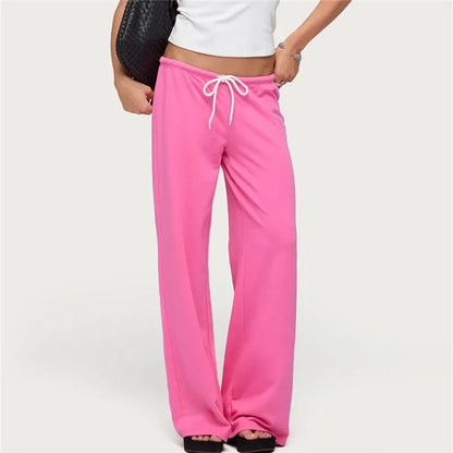 Y2K Low-Rise Flare Sweatpants - Women's Drawstring Wide-Leg Bootcut Casual Streetwear Trousers